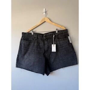 Good American Good Standard Long Short Black Denim Mid-Rise Relaxed 16 Plus